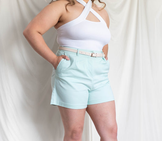 High Waisted Mint Shorts With Belt